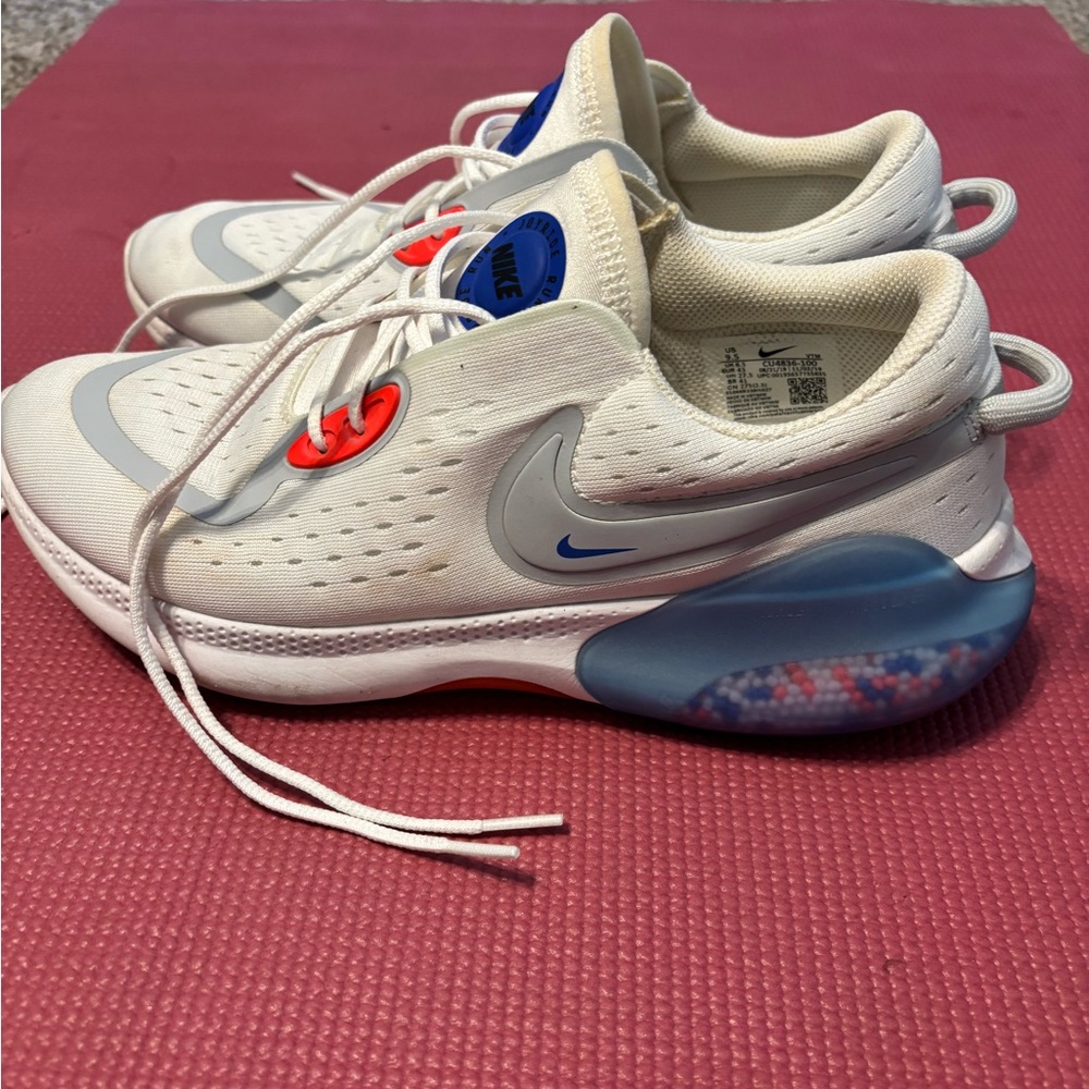 Nike Joyride White and Gray Running Shoes with Blue and Red Details
